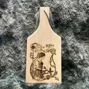 NWOT Watkins Wood Cutting Board 125th Anniversary  Woman Cooking Burned In